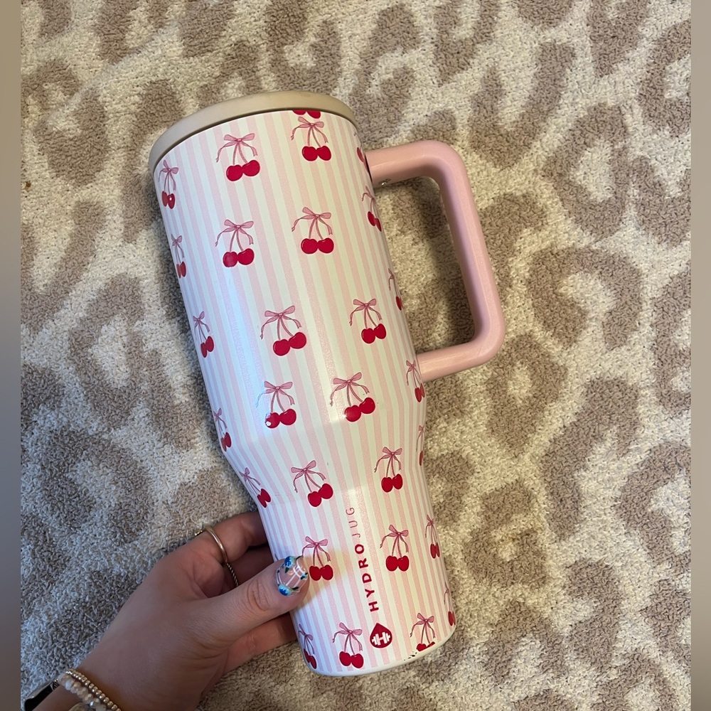 HydroJug Cherry Pattern Tumbler with Pink Handle
